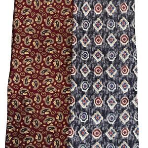 Lands' End Men's Ties Set Of Two 100% Silk Neck Ties Paisley Blue Burgundy EUC